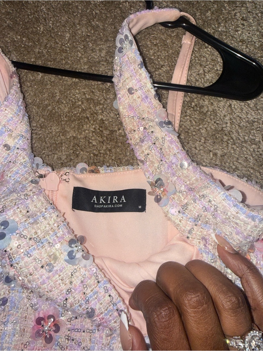 AKIRA Pastel Pink Floral Sparkle Party Dress - Picture 3 of 3
